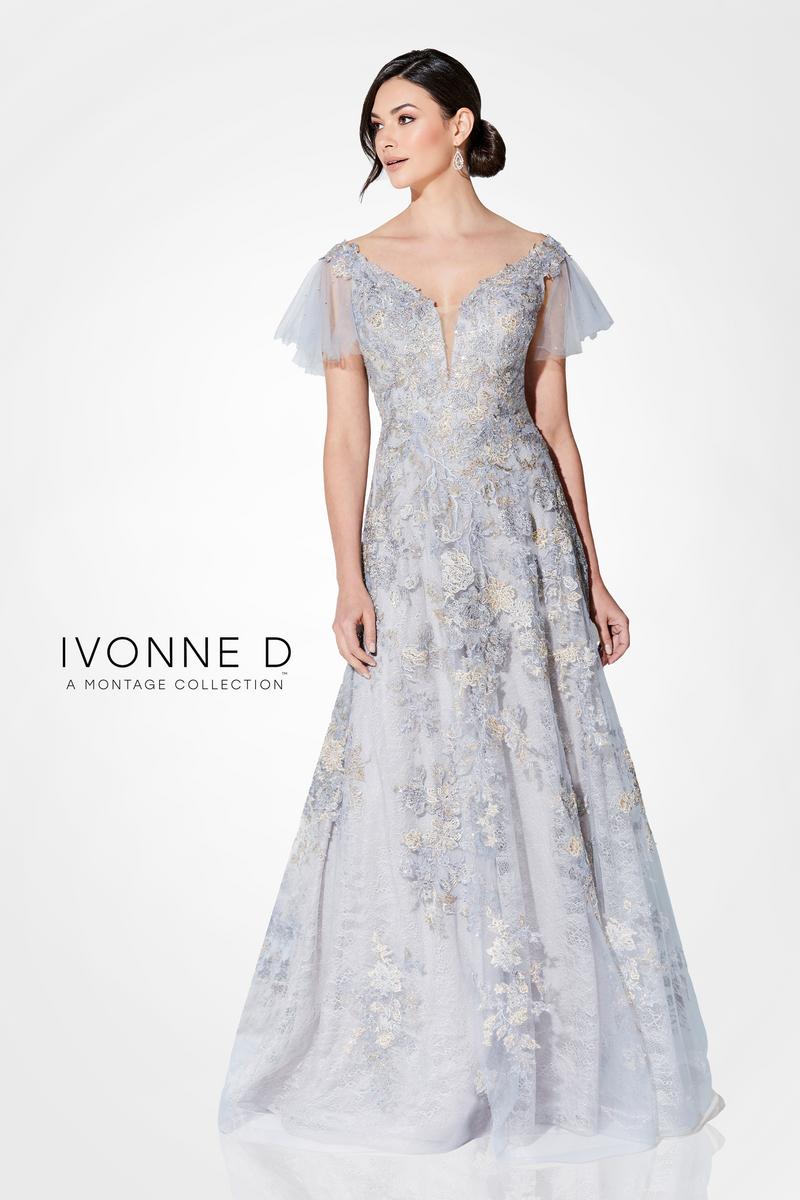 Ivonne D Flutter Sleeve Lace Evening Dress 122D63