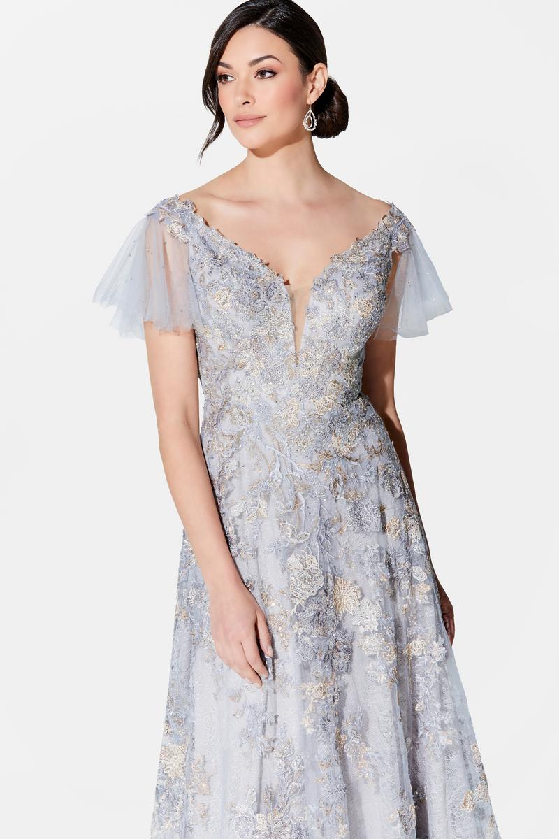 Ivonne D Flutter Sleeve Lace Evening Dress 122D63