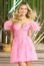 Sherri Hill Short Lace Feather Dress 55664