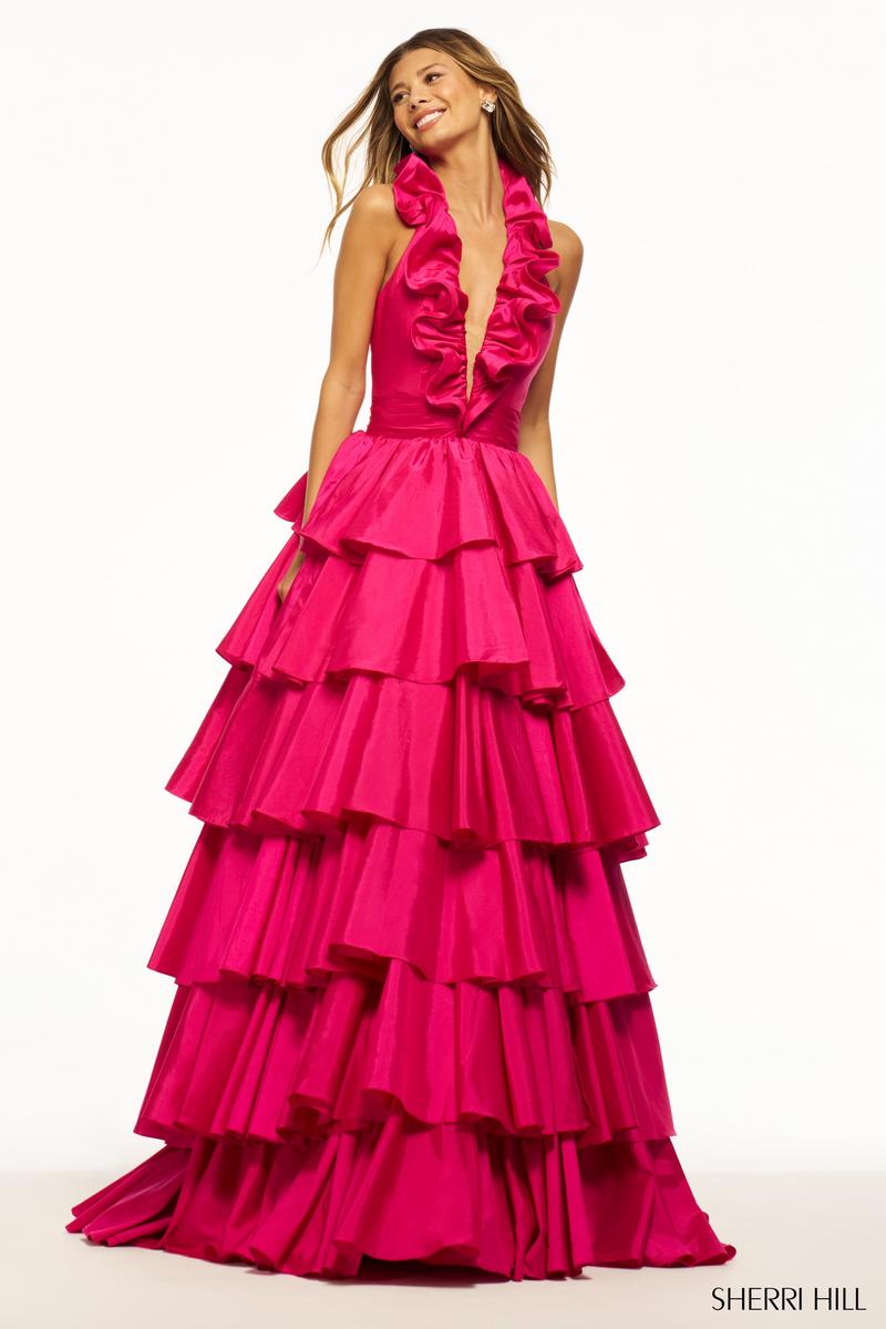 Sherri Hill Taffeta Halter Ball Gown Prom Dress 56013