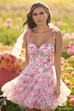 Sherri Hill Short Floral Print A-Line Ruffle Dress 56388