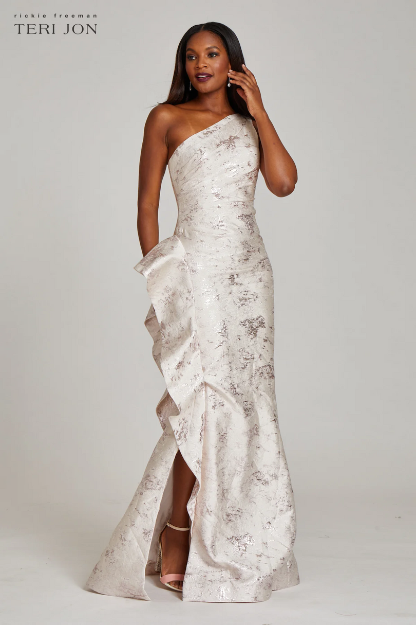 Teri Jon One Shoulder Jacquard Evening Dress 209064 Teri Jon One Shoulder Jacquard Evening Dress 209064