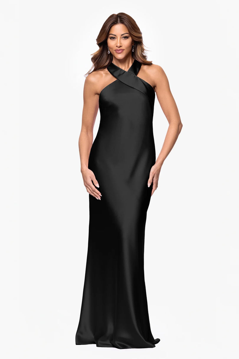 evening halter neck dresses Xscape Evenings Halter Satin Evening Dress 6247X