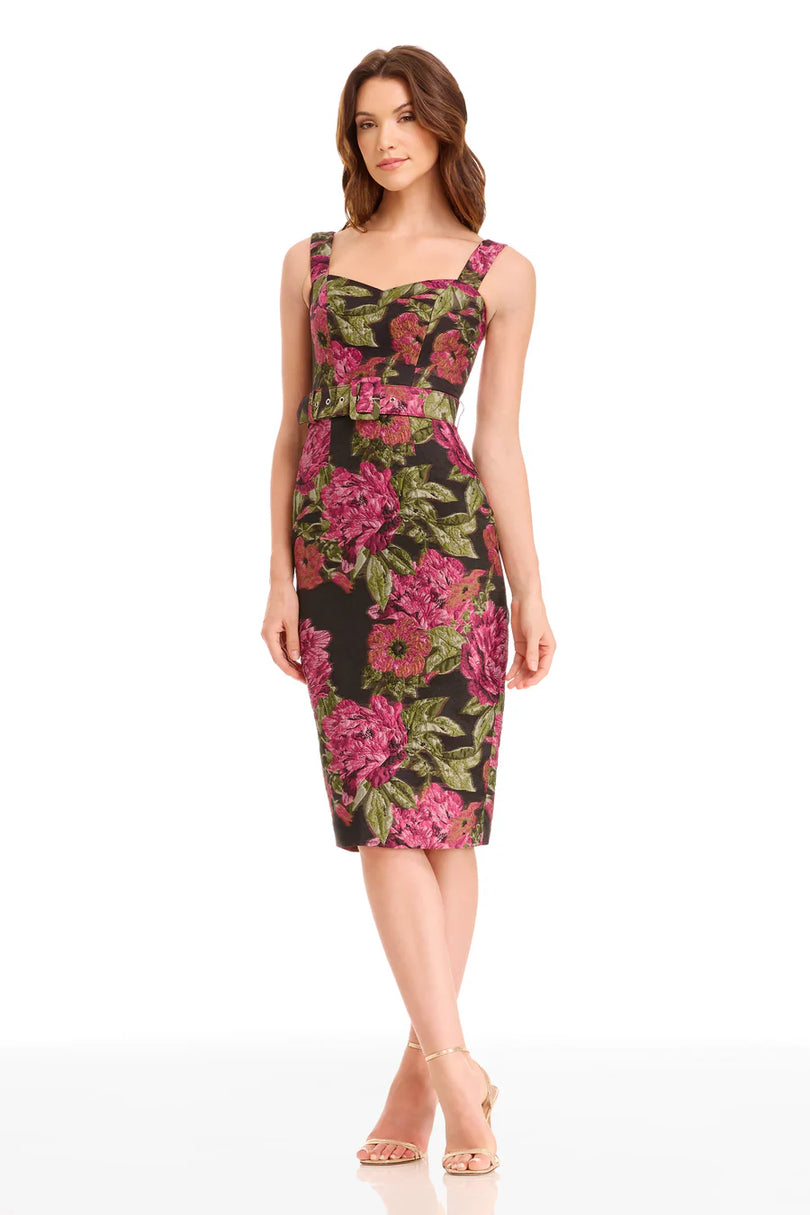 Dress the Population "Nicole" Floral Jacquard Knee Length Dress 1726