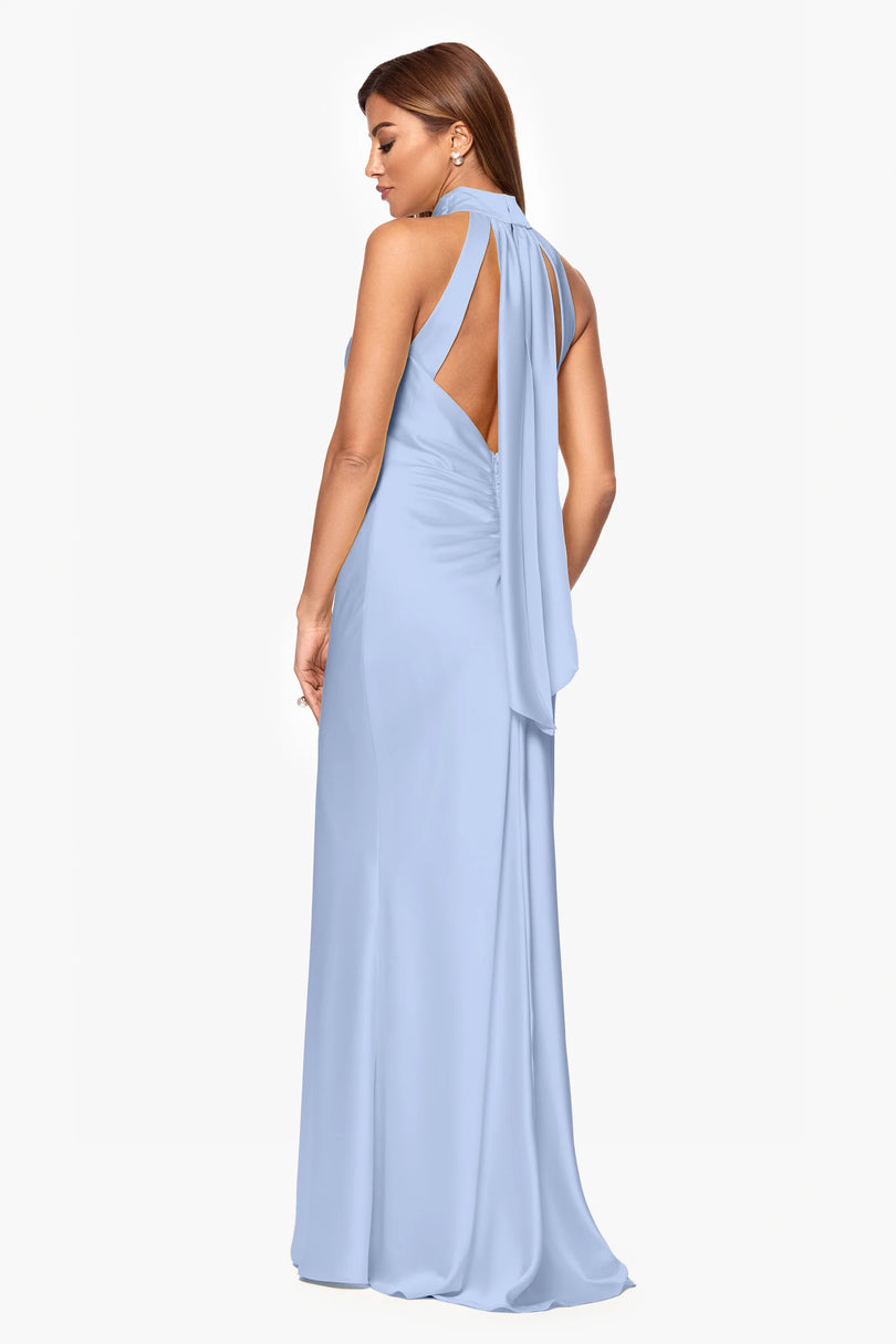 evening tie front dress for women Celina Silver Jewelled Gown – LORETA