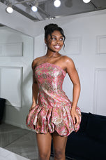 Ava Presley Drop Waist Brocade Bubble Homecoming Dress 42416