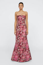 Theia Couture Jacquard Strapless Long Evening Dress 88114365