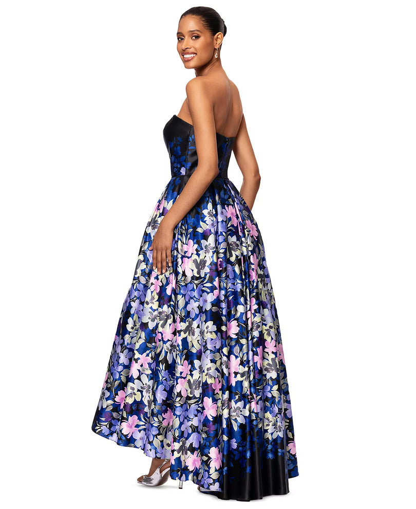 Betsy and Adam Strapless Floral A-line Dress A27019