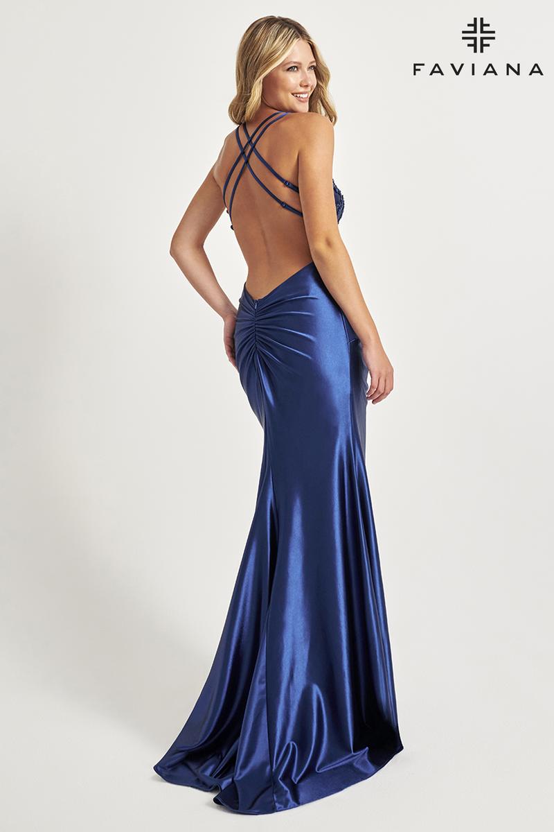 Faviana Sequin Bodice Prom Dress 11005 Navy / 00