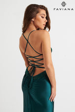 Faviana Satin Lace V-Neck Prom Dress 11010