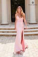 Faviana Satin Lace V-Neck Prom Dress 11010