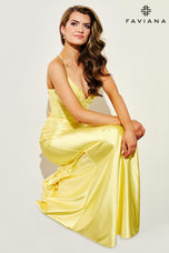 Faviana Satin Lace V-Neck Prom Dress 11010