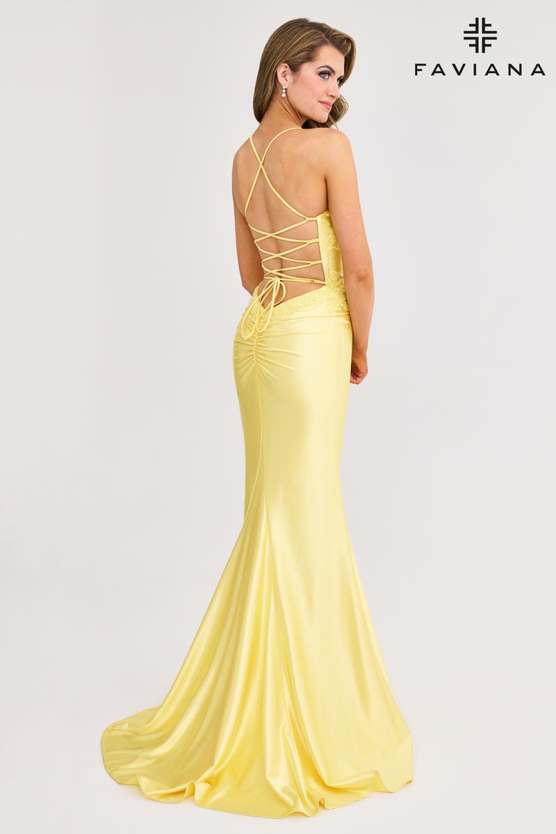 Faviana Satin Lace V-Neck Prom Dress 11010