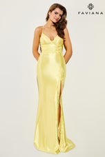 Faviana Satin Lace V-Neck Prom Dress 11010