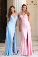 Faviana Satin Lace V-Neck Prom Dress 11010
