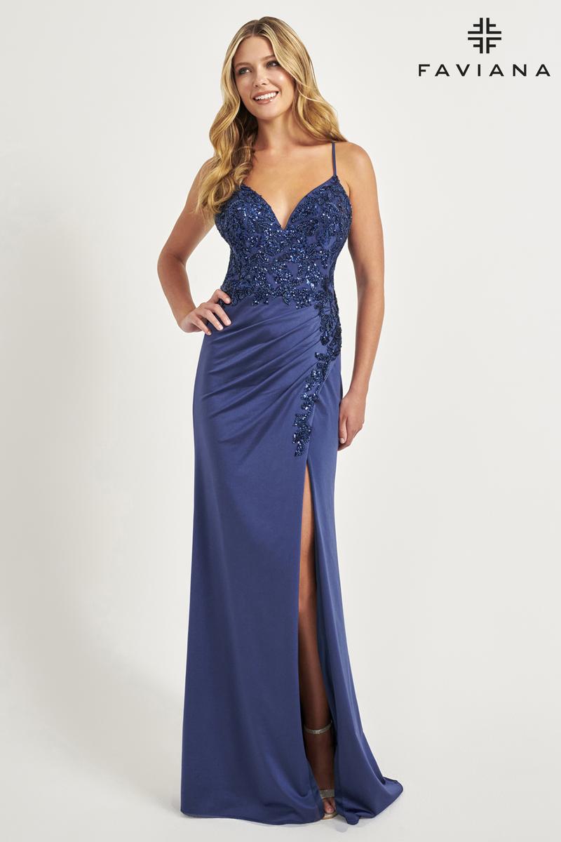 Faviana Ruched Lace Prom Dress 11018