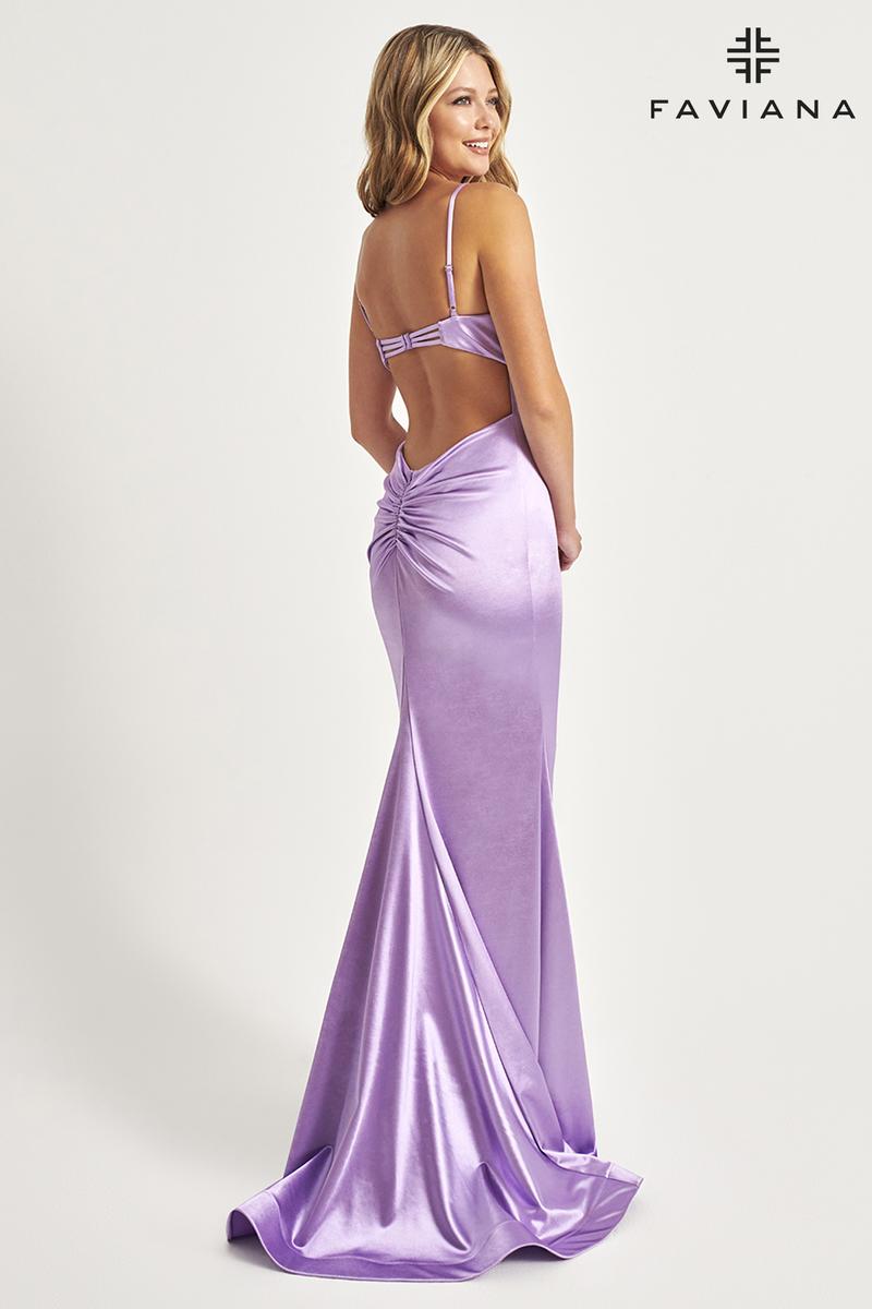 Faviana High Slit Satin Prom Dress 11025 Lilac / 0 Faviana High Slit Satin Prom Dress 11025 Lilac / 0