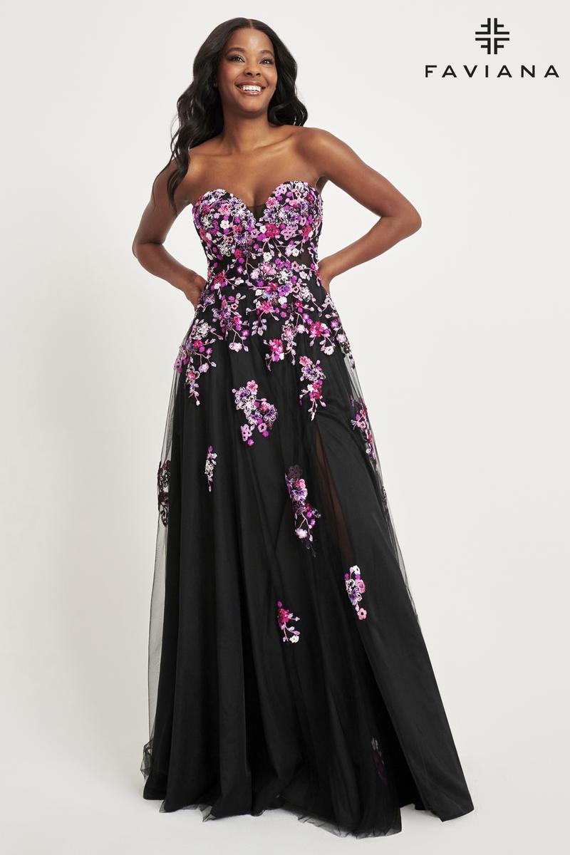 Faviana Floral A-Line Strapless Prom Dress 11028 Faviana Floral A-Line Strapless Prom Dress 11028