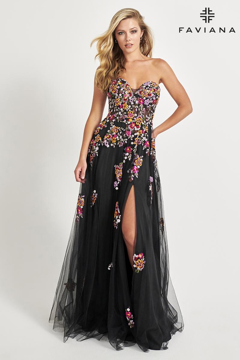 Faviana Floral A-Line Strapless Prom Dress 11028 Faviana Floral A-Line Strapless Prom Dress 11028