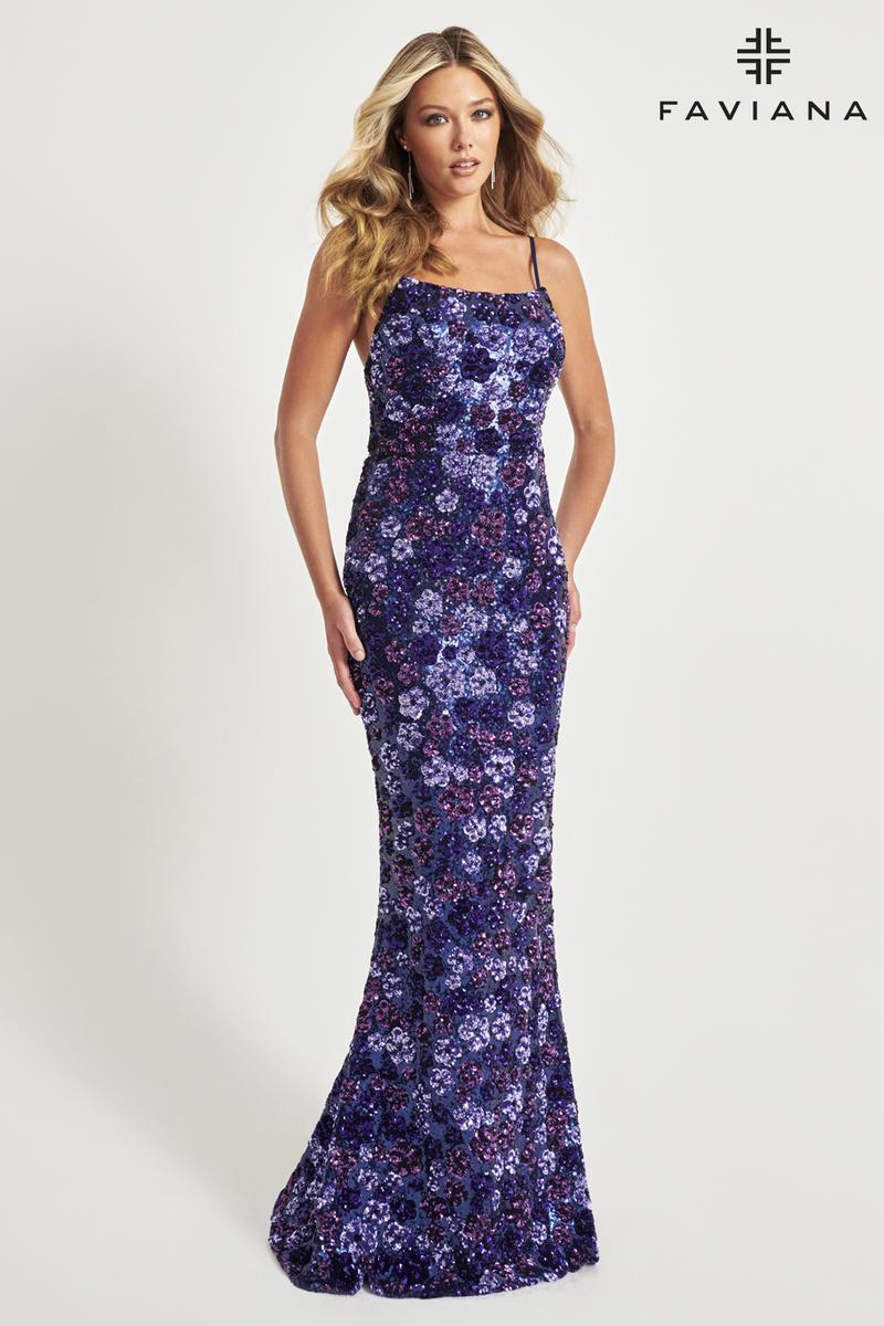 Faviana Long Floral Sequin Prom Dress 11037