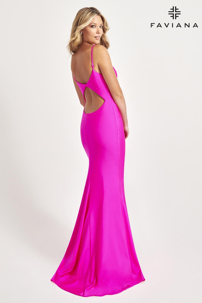 fitted v neck prom dress Faviana V-neck Lace-up Back Prom Dress 11002 Light Pink / 6