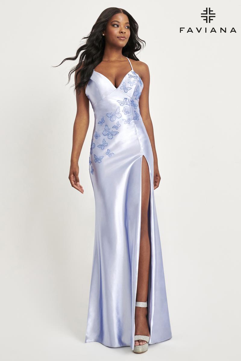 Faviana Butterfly Lace-up Prom Dress 11053 Shimmer Peri / 00 Faviana Butterfly Lace-up Prom Dress 11053 Shimmer Peri / 00