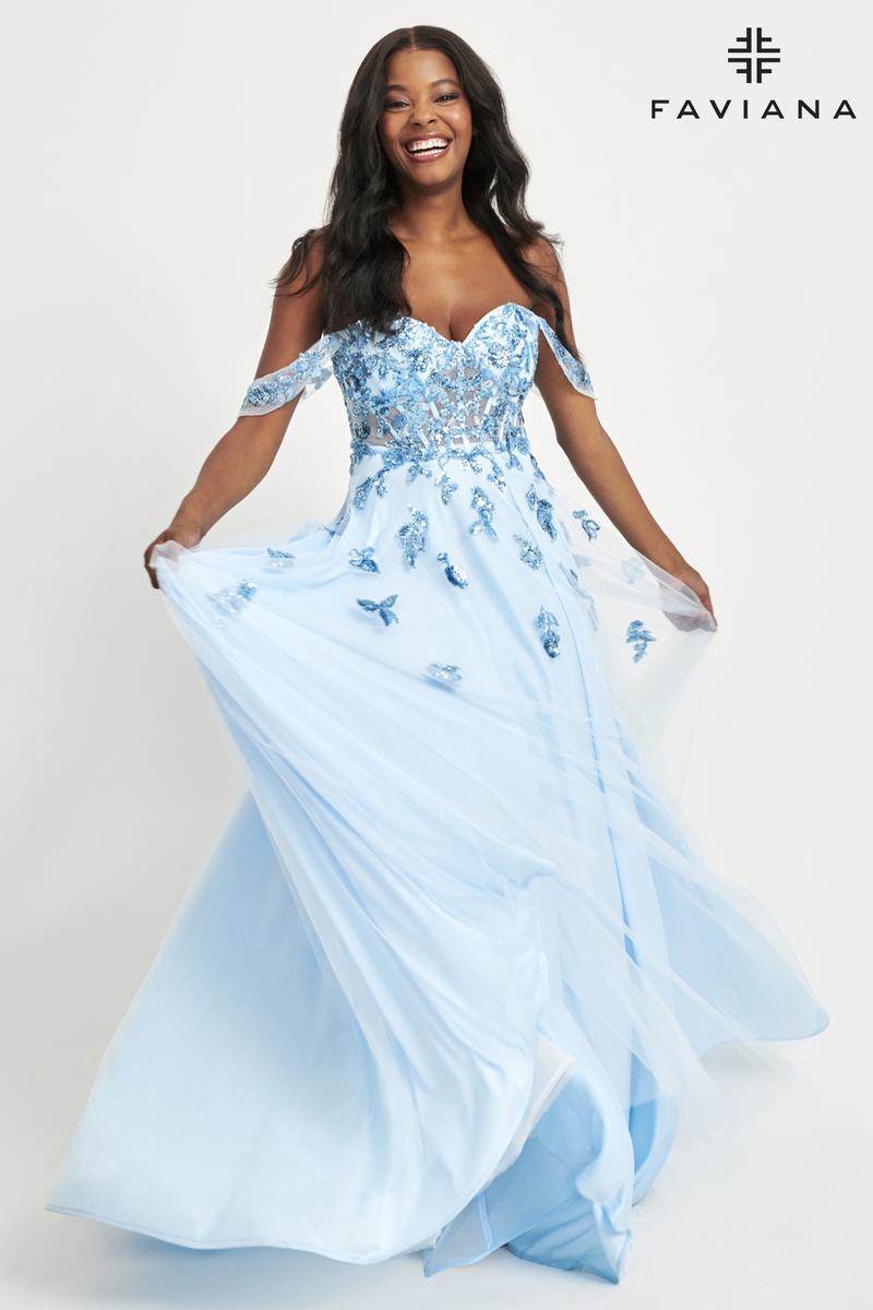 Faviana Off Shoulder A-Line Prom Dress 11059 Light Pink / 8 Faviana Off Shoulder A-Line Prom Dress 11059 Light Pink / 8