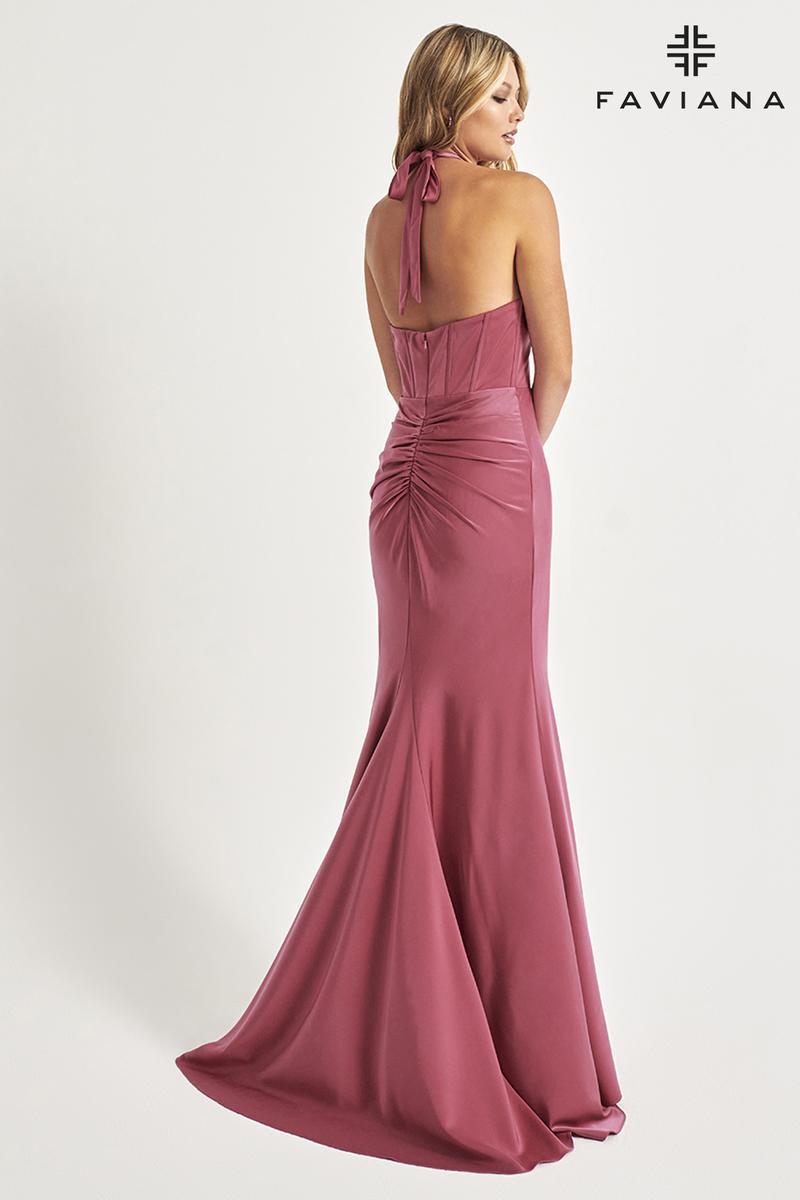 Faviana Halter Corset Long Prom Dress 11065 Rose / 8 Faviana Halter Corset Long Prom Dress 11065 Rose / 8