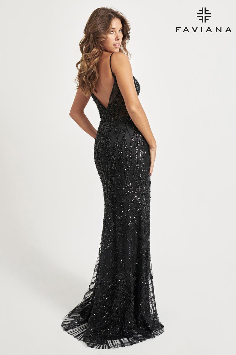faviana black sequin prom dress $450 FAVIANA Glamour S7813 Long Sequin Black Formal Prom DRESS GOWN Sz8