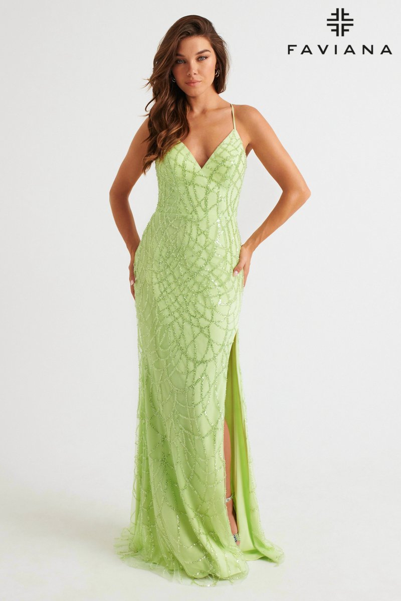 Faviana V-Neck Beaded Prom Dress 11084