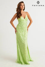Faviana V-Neck Beaded Prom Dress 11084