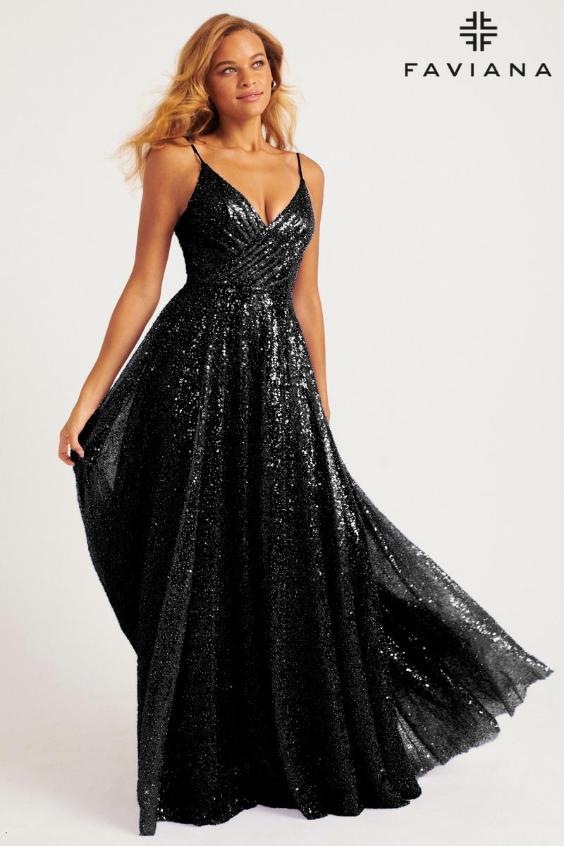 black sparkly a line dress Long Black Sequin Prom Dress with Corset A1241 Black / 00