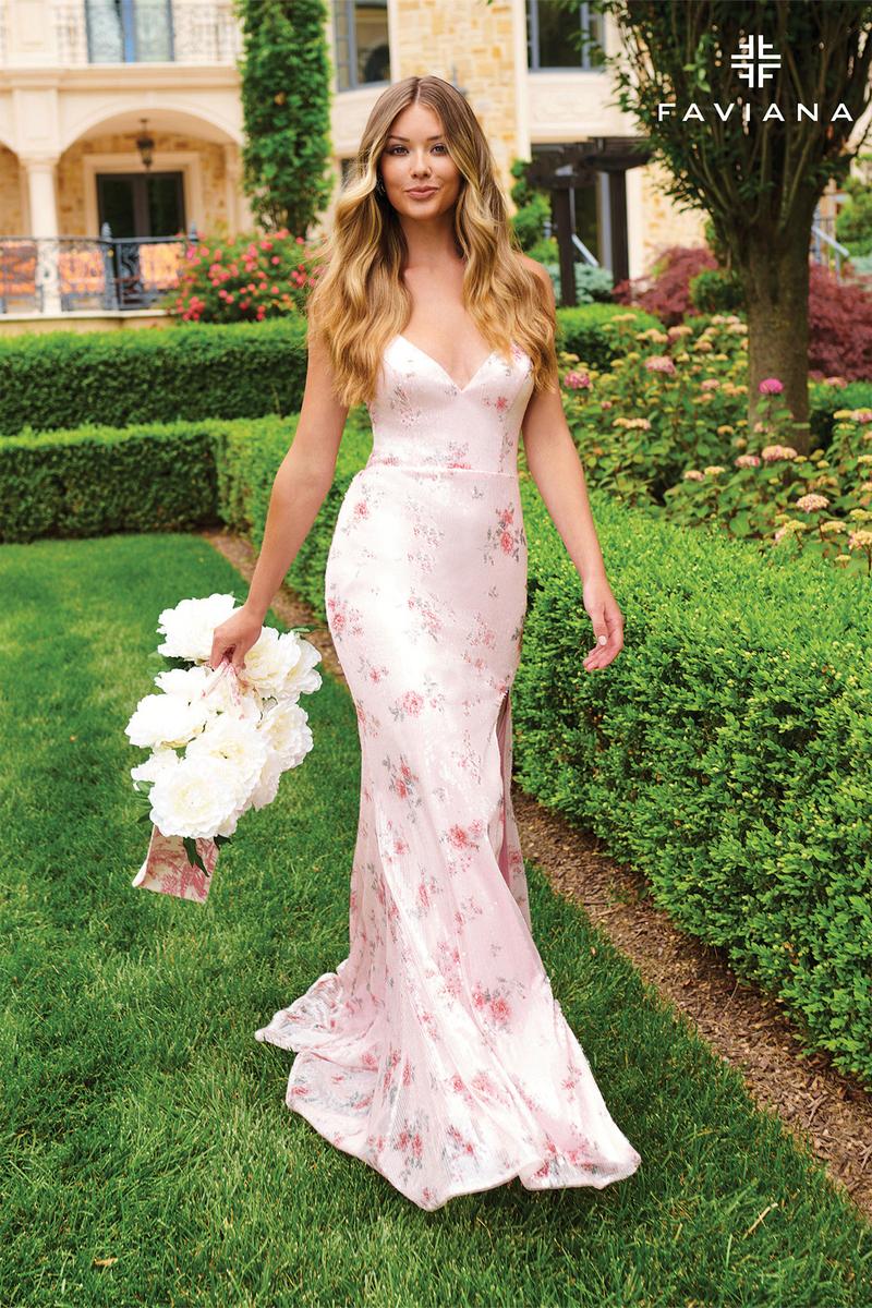 Faviana Floral Print V-Neck Prom Dress 11221 Faviana Floral Print V-Neck Prom Dress 11221