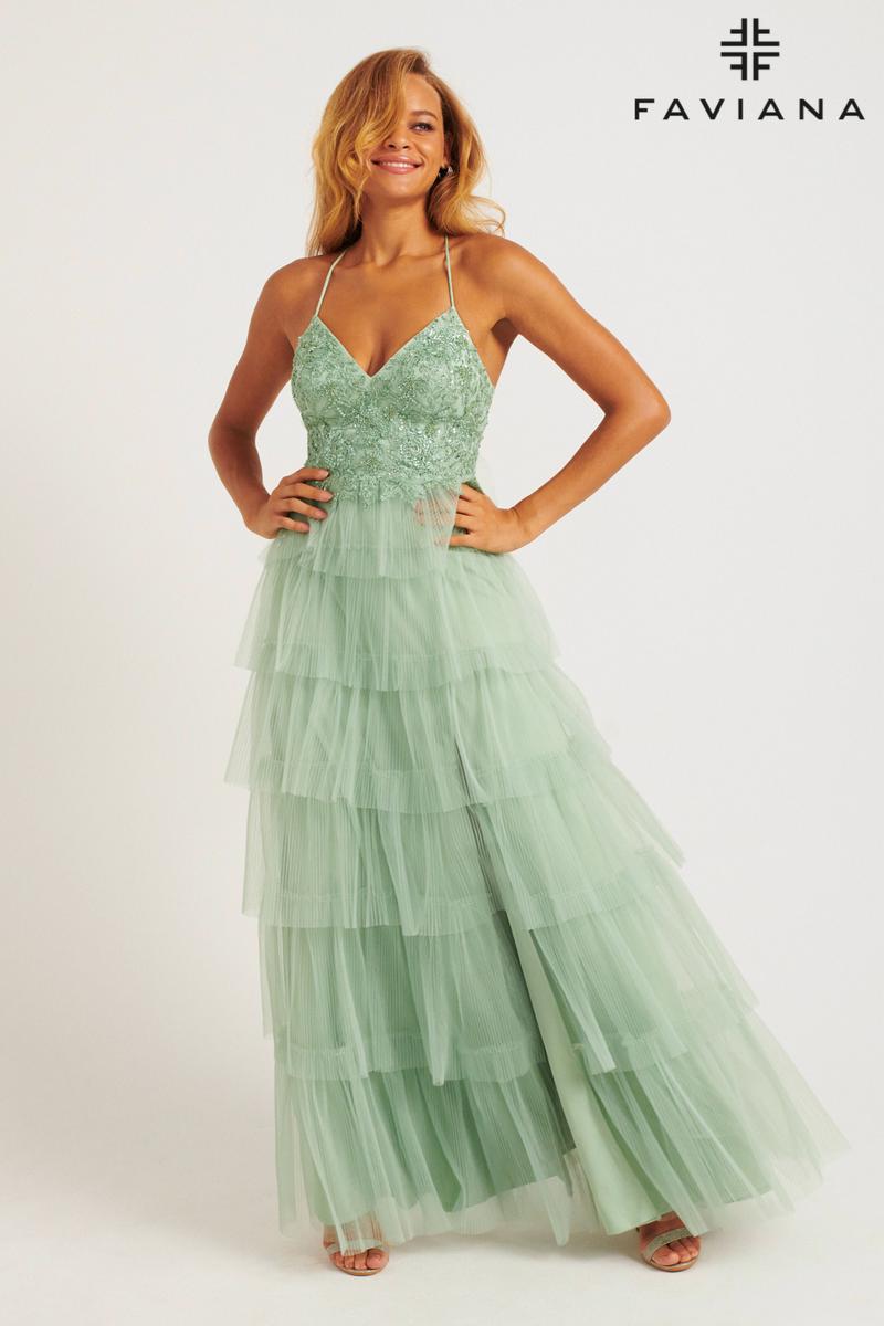 Faviana Open Back Tulle Ruffle Prom Dress 11231 Faviana Open Back Tulle Ruffle Prom Dress 11231