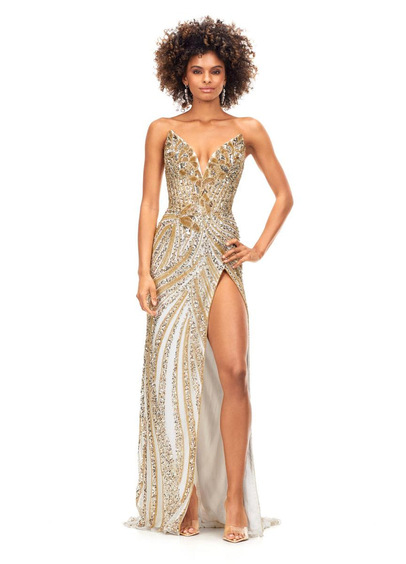 ASHLEYlauren Beaded Strapless Prom Dress 11236 - D