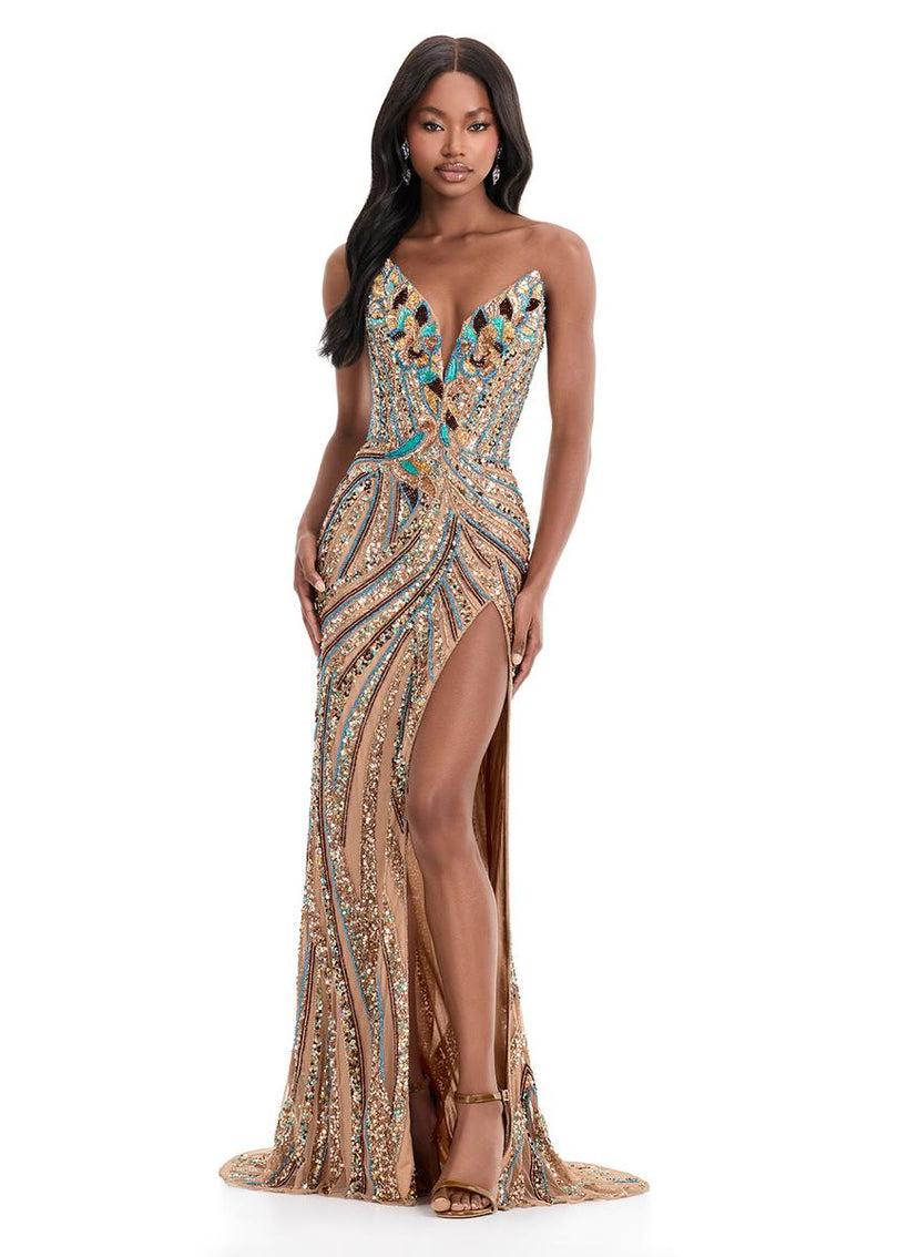 ASHLEYlauren Beaded Strapless Prom Dress 11236 - C