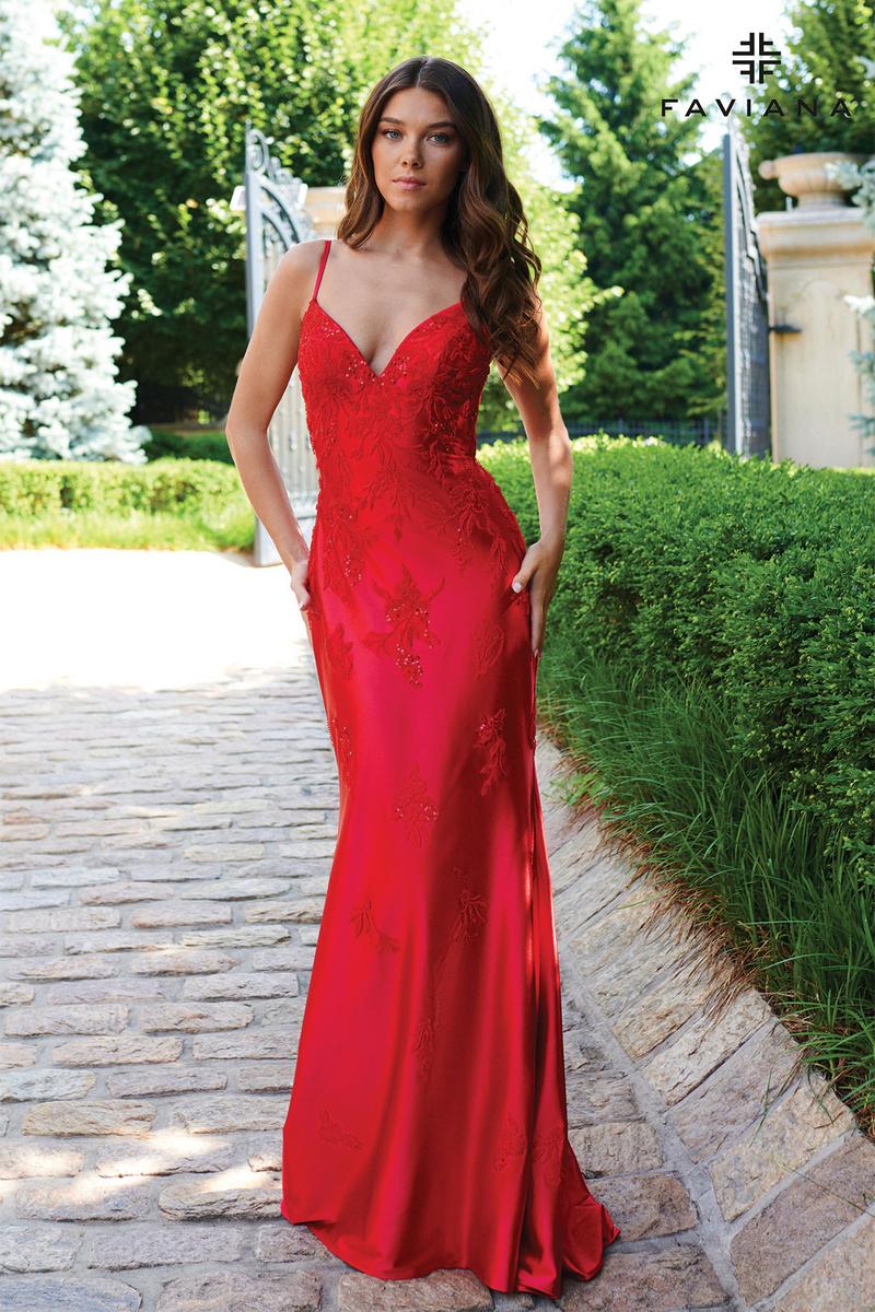 Faviana V-Neck Satin Lace Prom Dress 11245 Royal / 2 Faviana V-Neck Satin Lace Prom Dress 11245 Royal / 2