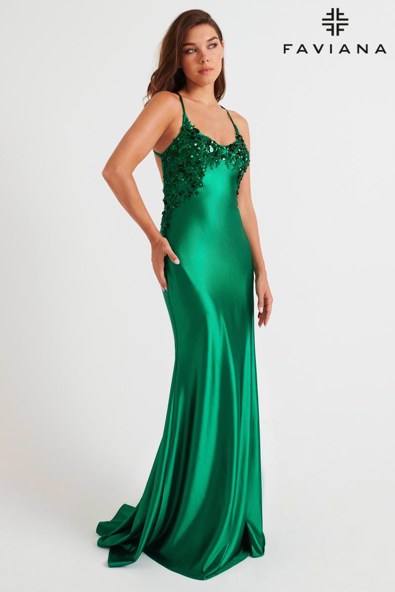 Faviana Tight Satin Open Back Prom Dress 11247 Dark Emerald / 8 Faviana Tight Satin Open Back Prom Dress 11247 Dark Emerald / 8