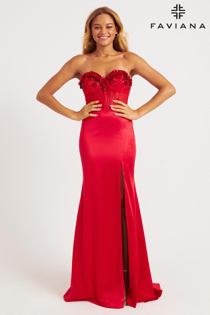 faviana red strapless dress Faviana Satin Mermaid Prom Dress E11236 Red / 12