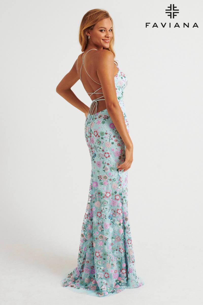 Faviana Beaded Floral Lace-up Back Prom Dress 11263 Faviana Beaded Floral Lace-up Back Prom Dress 11263