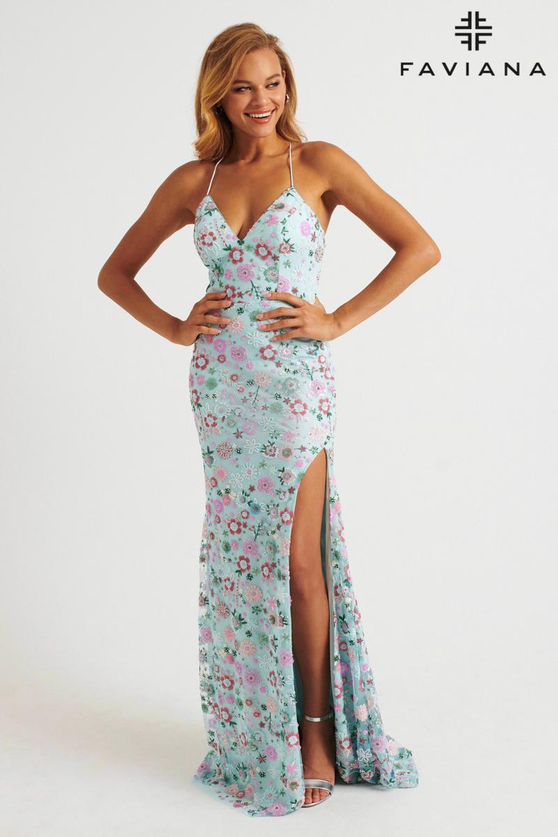 Faviana Beaded Floral Lace-up Back Prom Dress 11263 Faviana Beaded Floral Lace-up Back Prom Dress 11263