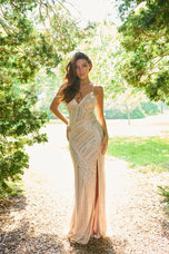 Faviana Beaded V-Neck Open Back Prom Dress 11270