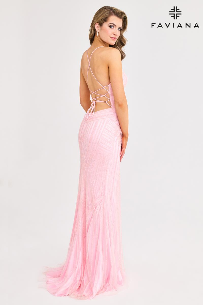 Faviana Beaded V-Neck Open Back Prom Dress 11270 Silver/Nude / 0 Faviana Beaded V-Neck Open Back Prom Dress 11270 Silver/Nude / 0