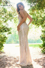 Faviana Beaded V-Neck Open Back Prom Dress 11270