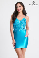 Faviana Short Satin Sequin HoCo Dress 11310