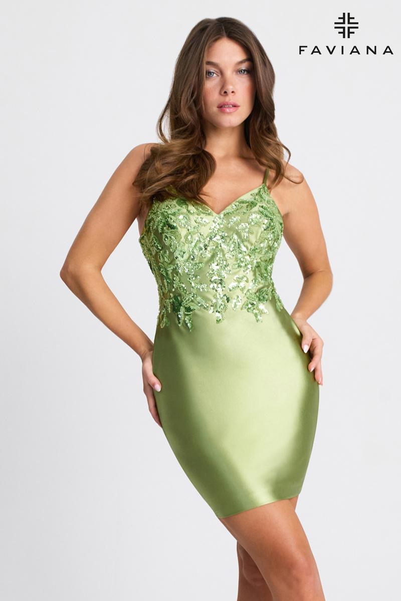 Faviana Short Satin Sequin HoCo Dress 11310