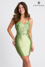 Faviana Short Satin Sequin HoCo Dress 11310