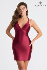 Faviana Short Satin V-Neck HoCo Dress 11313