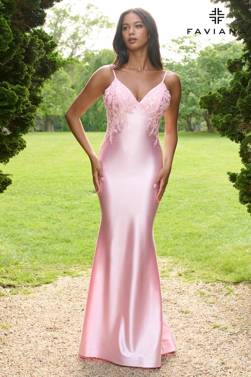 Faviana Low Back Satin Prom Dress 11402