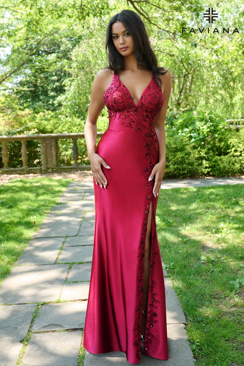 Faviana V-Neck Lace Prom Dress 11405